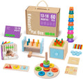 TOOKYLAND Juguetes Montessori para niños de 1 año, conjunto educativo de aprendizaje 8 en 1 de juguetes de madera (incluye tazas apilables, caja educativa 3 en 1, banco de martilleo, rompecabezas de