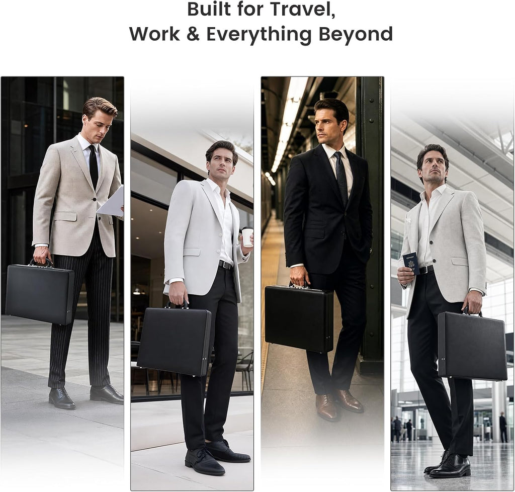 Maletines para hombre, estuche de transporte para portátil de 16 pulgadas, impermeable, de piel sintética, organizador de múltiples archivos con bloqueo antirrobo, estuche profesional de negocios para