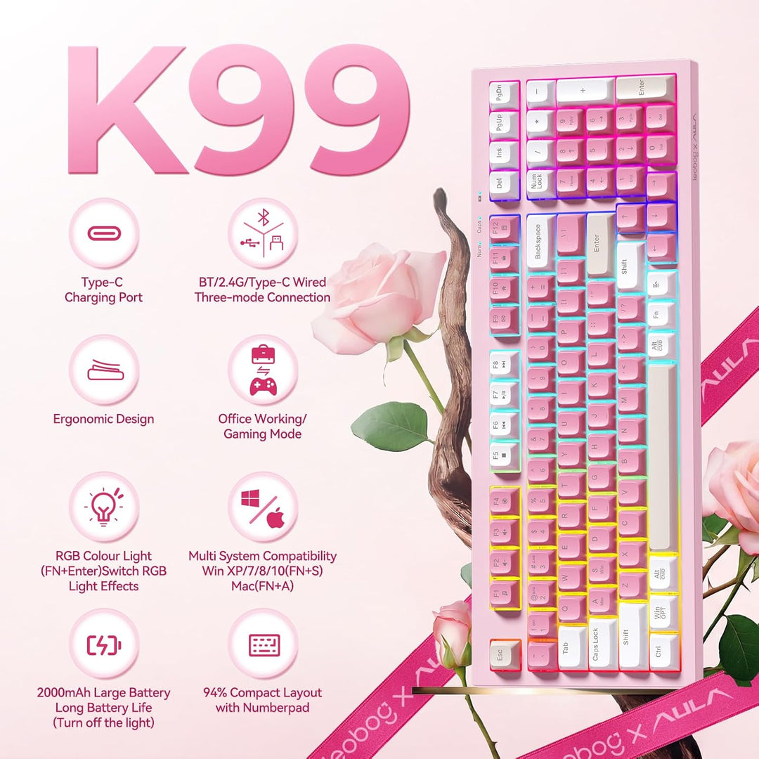 LEOBOG x Aula - Teclado para juegos, teclado cremoso inalámbrico, t...