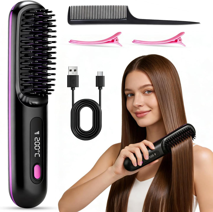 Go Brush Pro - Cepillo alisador de pelo inalámbrico, cepillos alisa...