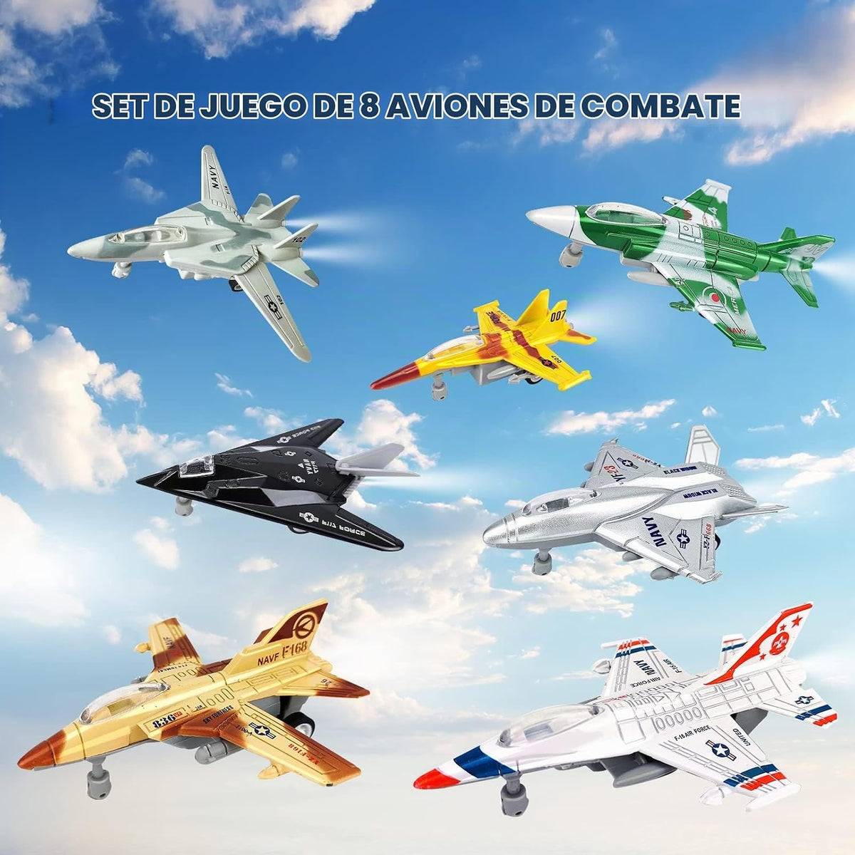 Avión de combate militar vehículo juguete avión ejército fuerza aérea modelo de aeronave fundida a presión para niños juego de colección con luces y sonidos acción de choque y movimiento