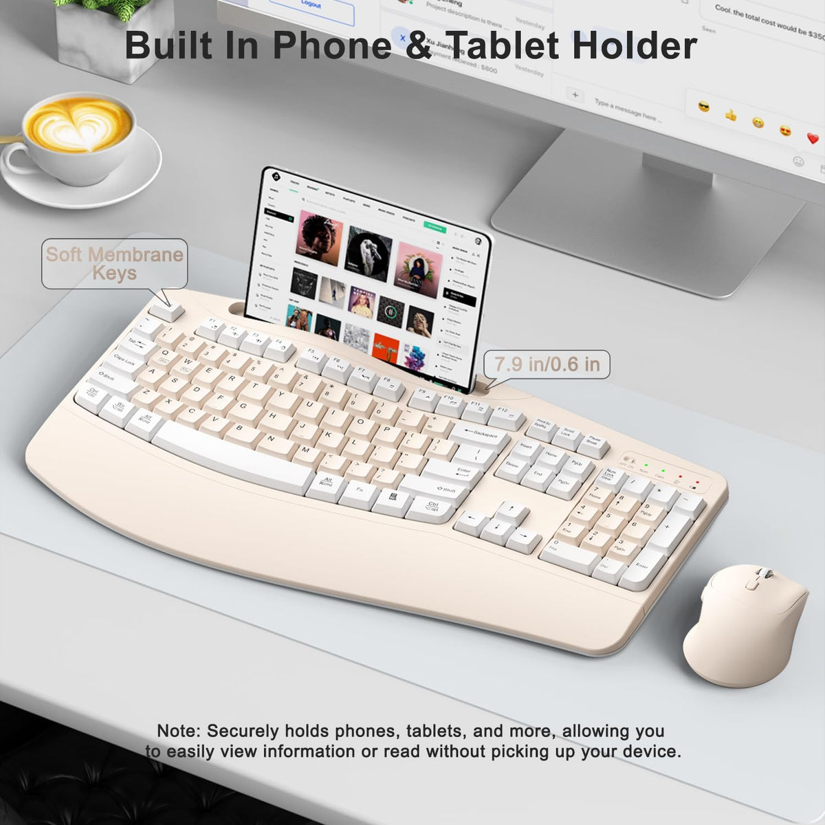 Combo de teclado y mouse inalámbricos, teclas onduladas de tamaño c...