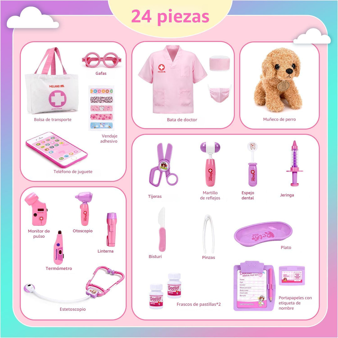 Meland - Kit médico de juguete para niñas, juego de doctor, peluche...