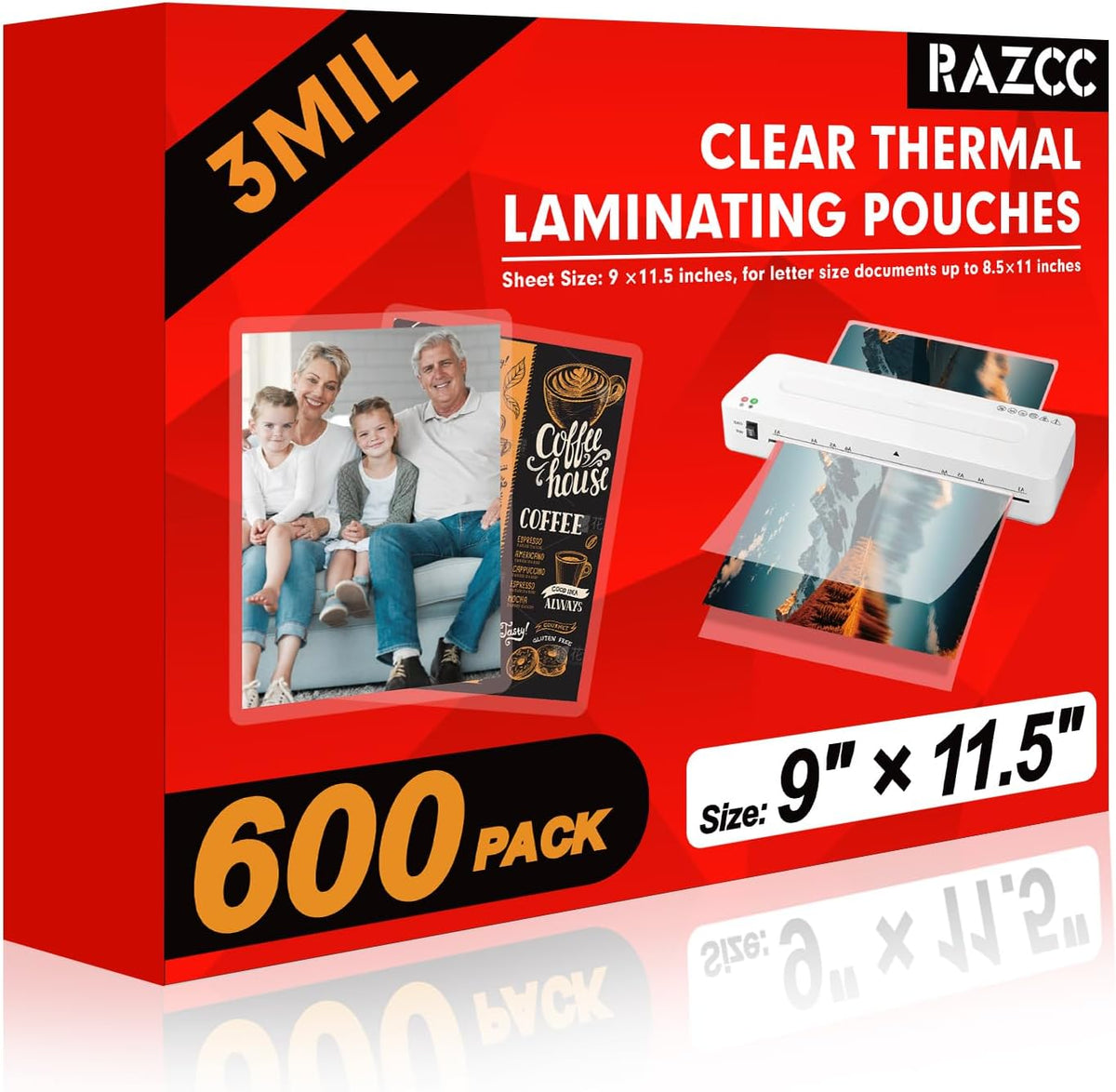 Hojas de laminación, paquete de 600 hojas laminadoras de papel de plástico laminado térmico transparente, 9 x 11.5 pulgadas, 3 mil, suministros ideales para oficina o escuela