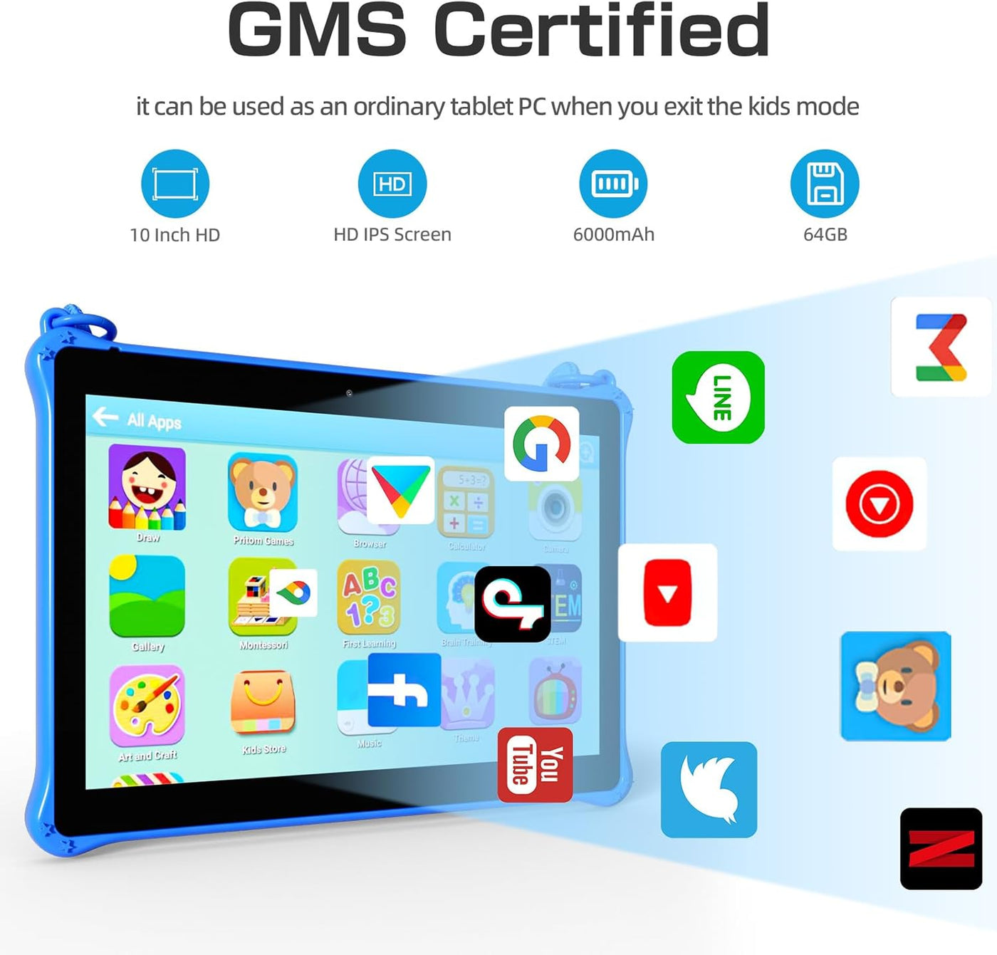 PRITOM Tabletas para niños de 10 pulgadas Android 13, tableta con c...