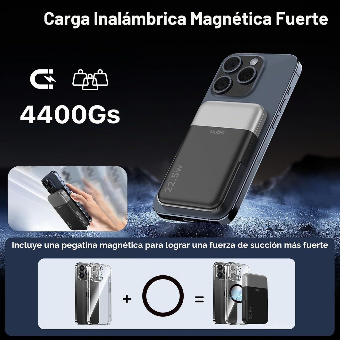 NOBIS Banco magnético de la energía 22.5W 10000mAh cargador portáti...