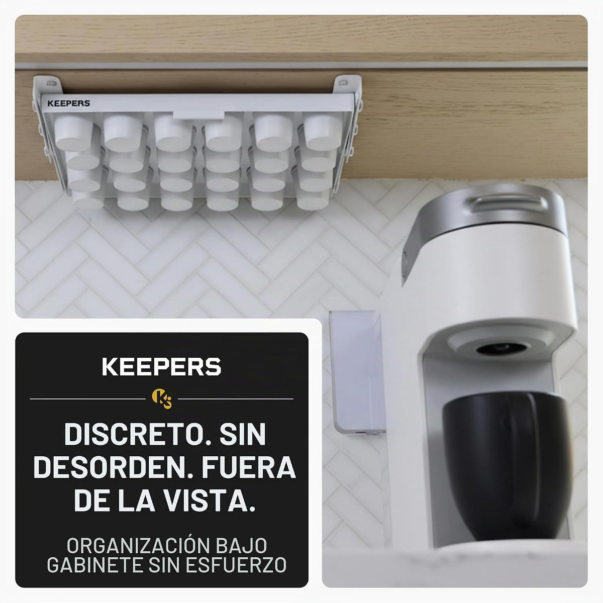 KEEPERS - Soporte para tazas K para debajo del gabinete con acceso abatible, soporte para cápsulas de café que ahorra espacio y organizador de tazas K para 24 cápsulas, organizador de cápsulas de café de acero con fácil instalación