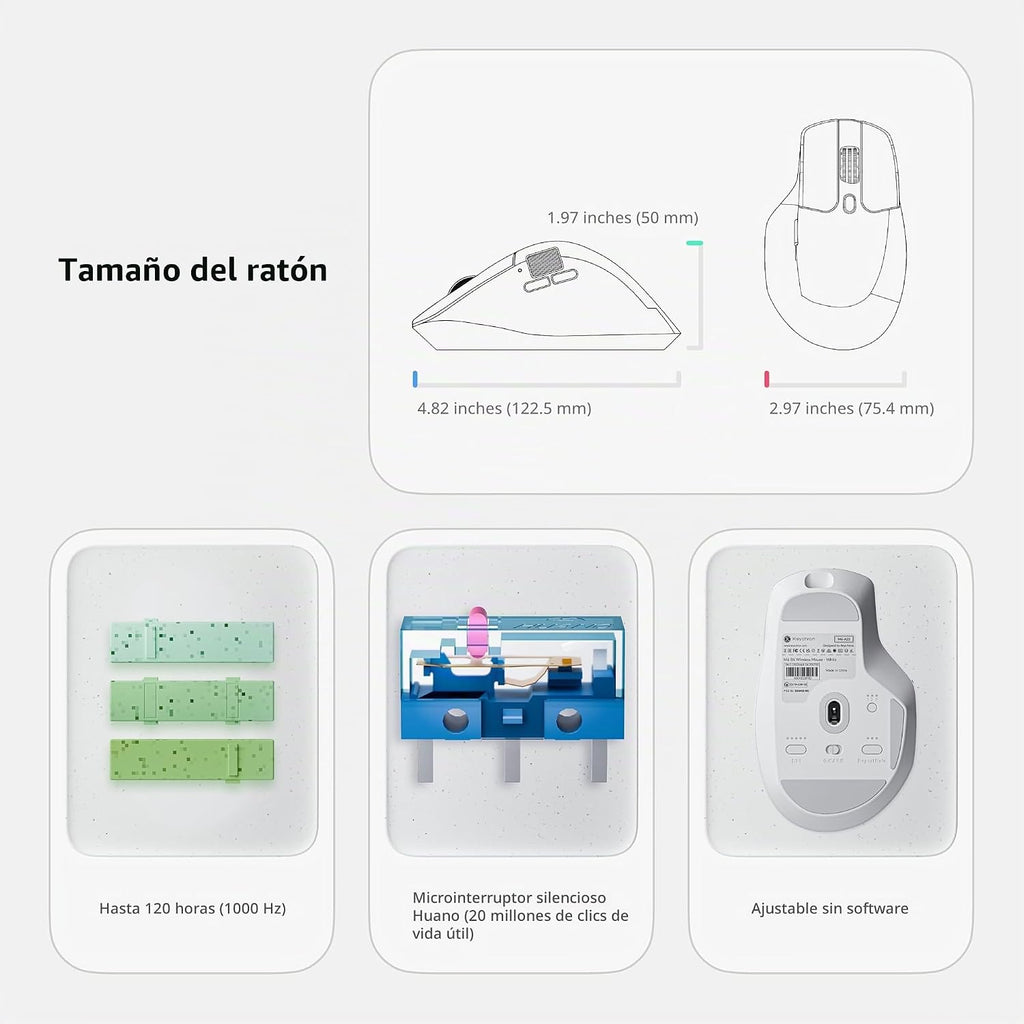 Keychron Ratón inalámbrico para juegos M6 8K, 2.4G/Bluetooth/cableado, sensor PixArt 3950, sondeo de 8000Hz, clics silenciosos, 5 perfiles de memoria integrados para Plug & Play, programable para Mac