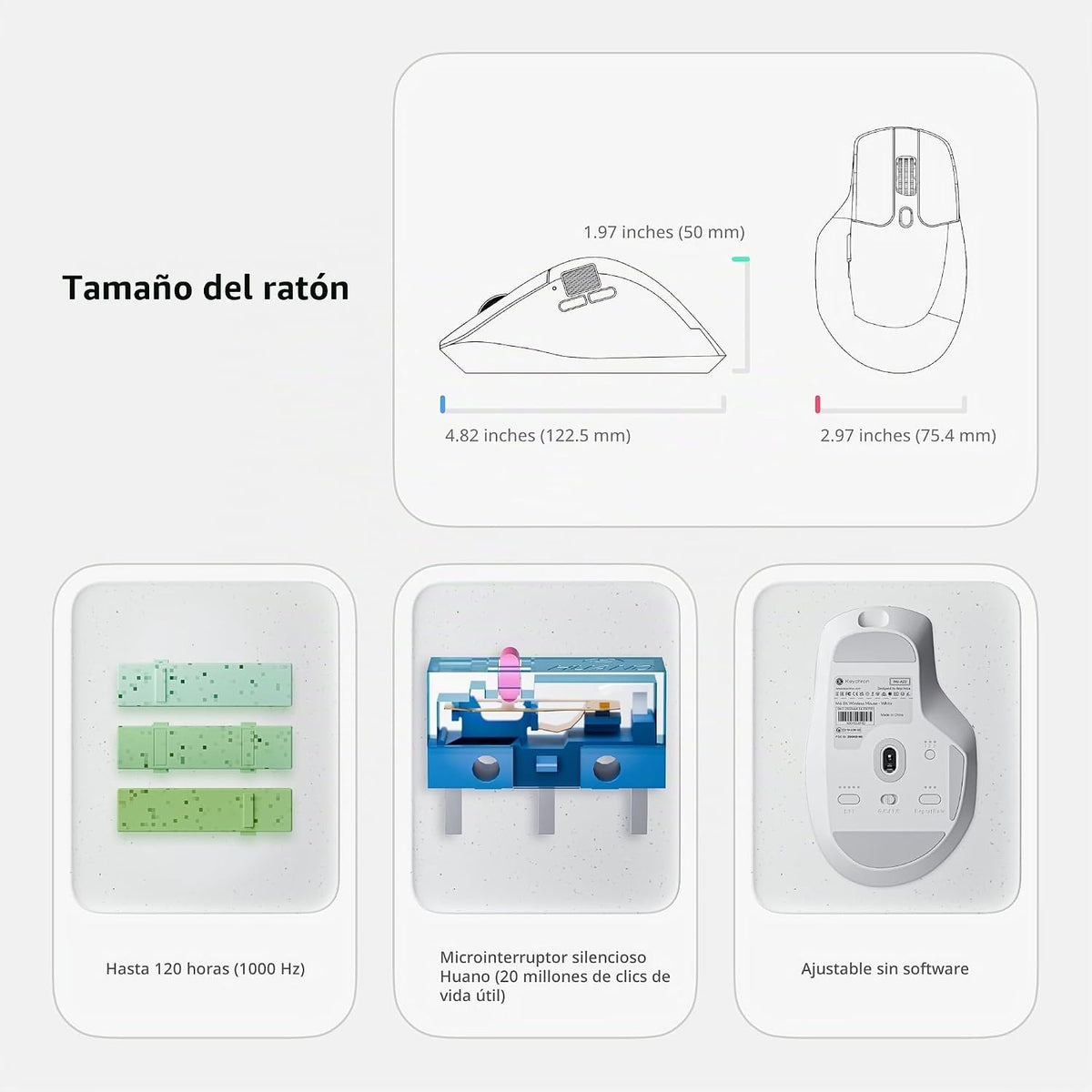 Keychron Ratón inalámbrico para juegos M6 8K, 2.4G/Bluetooth/cableado, sensor PixArt 3950, sondeo de 8000Hz, clics silenciosos, 5 perfiles de memoria integrados para Plug & Play, programable para Mac