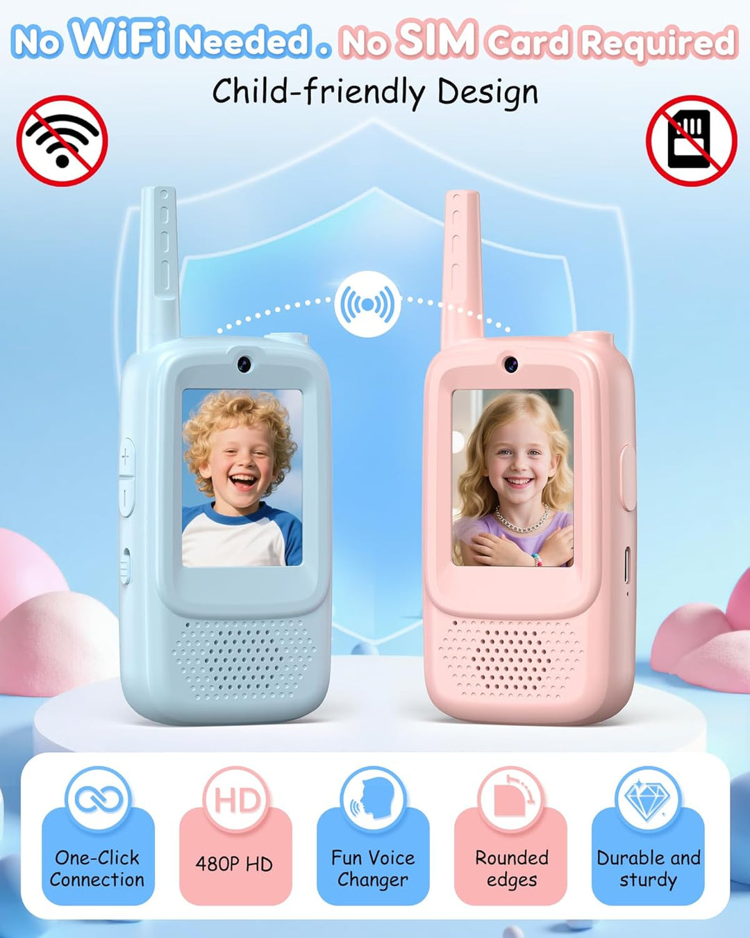SwiftWi Walkie Talkies de video para niños, paquete de 2 con cámara...