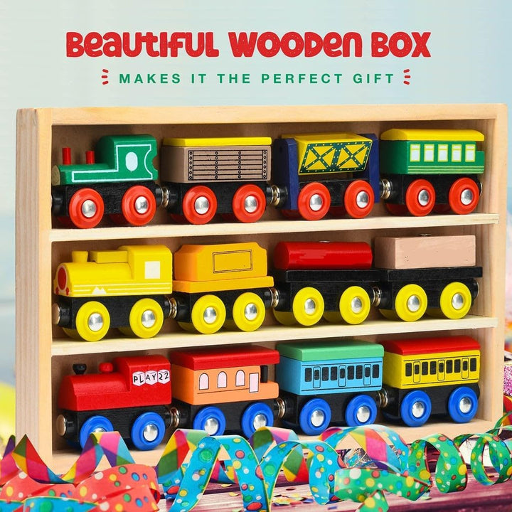 Juego de Tren de Madera de 12 Piezas - Juego Magnético de Juguetes...