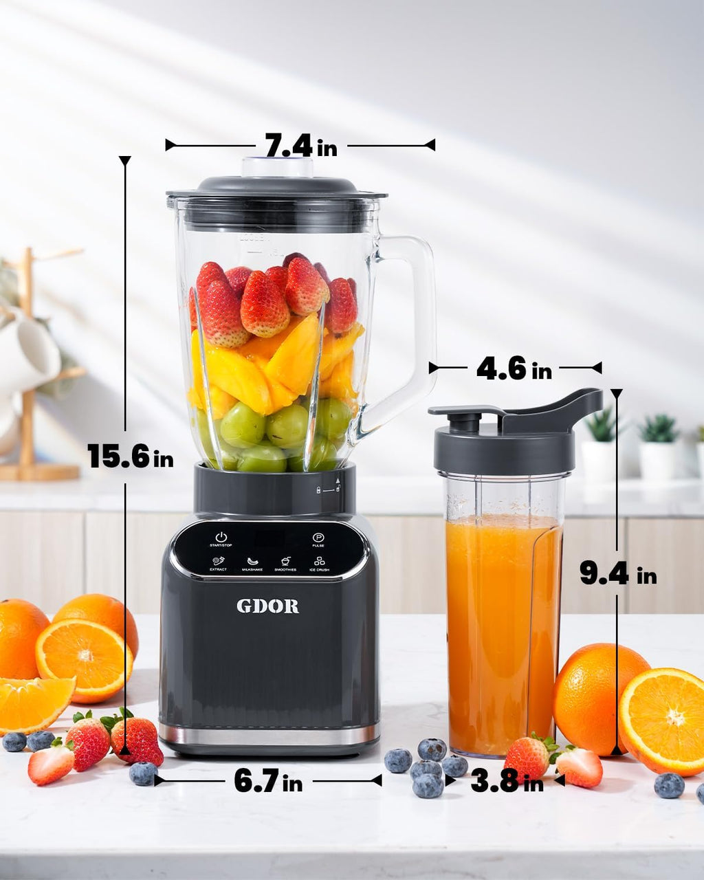 Licuadora GDOR Smoothie para cocina, 1200W Licuadora de vidrio con 5 programas inteligentes