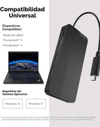Lenovo Base de viaje USB-C de doble pantalla, 7 puertos, cable USB-...