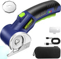 Tijeras eléctricas inalámbricas: cortador de cartón giratorio recargable de 4 V, batería de 3000 mAh, con luz LED y bloqueo de seguridad, 2 cuchillas, cortador de caja eléctrico para tela, alfombra