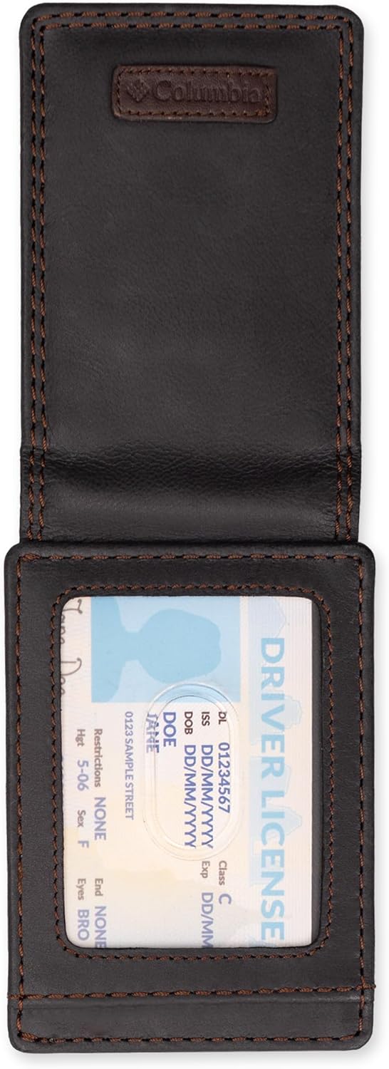 Columbia Billetera de cuero para hombre con bolsillo frontal y tarj...