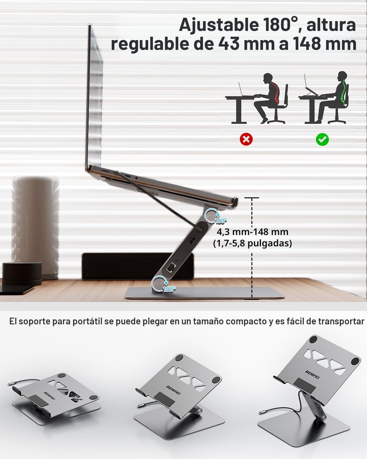 BENFEI Soporte para portátil con estación de acoplamiento USB C 6en...