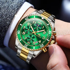 OLEVS Reloj de caballero Cronógrafo de lujo con fases de la luna, dos tonos, acero inoxidable, a prueba de agua, luminiscente, calendario empresarial, reloj de pulsera