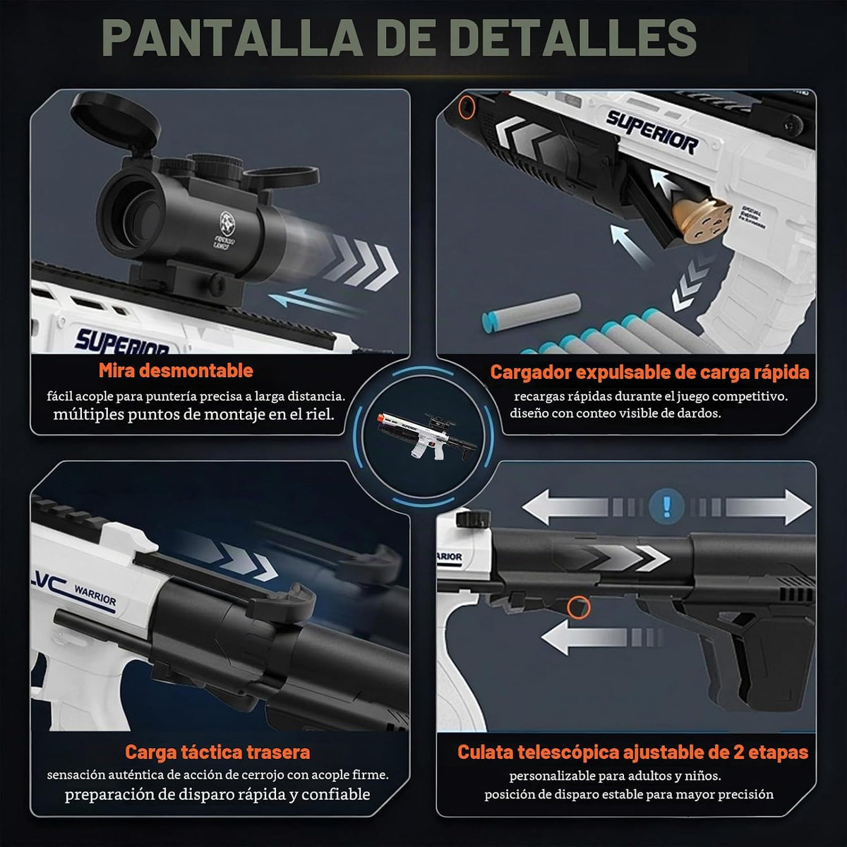 Rifle de juguete de espuma para adolescentes y adultos con 60 dardos y