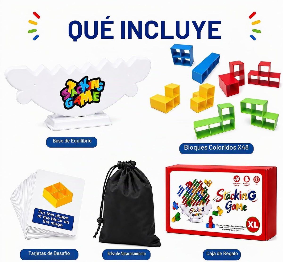 Juego gigante XL de 48 piezas para adultos y niños, juegos de torre de mesa Tetra para fiesta de viaje familiar, juguete apilable de equilibrio para 2 jugadores, juguetes de equipo, bloque de