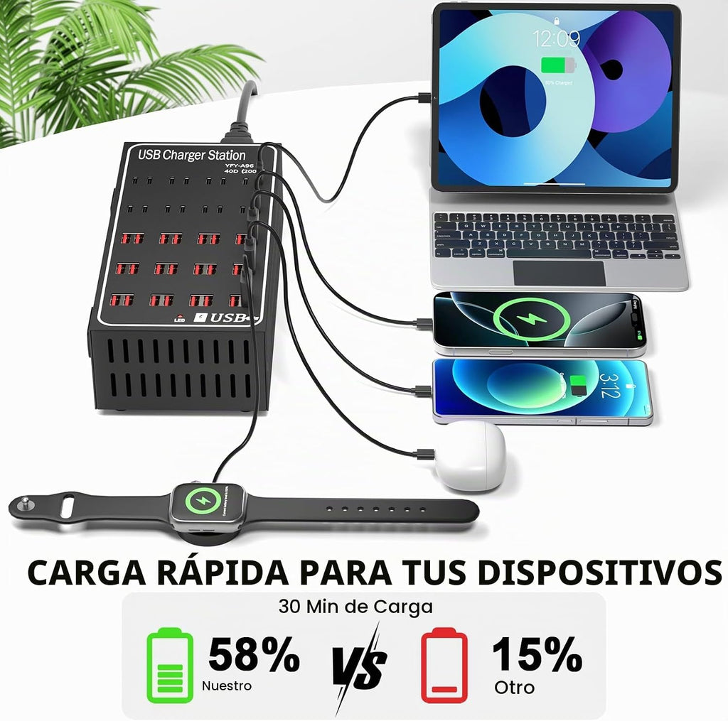 Estación de carga USB de 250 W 50 A para múltiples dispositivos, bloque de cargador USB rápido de 50 puertos, cargador rápido de pared de escritorio con protección inteligente, regleta de alimentación