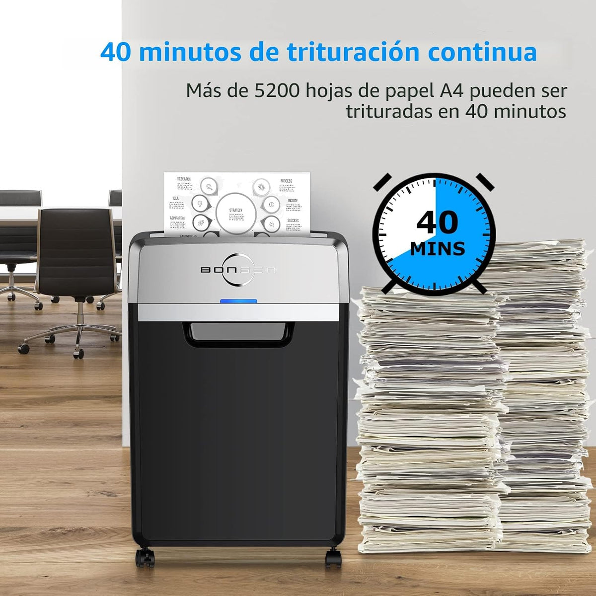 BONSEN Trituradora de papel resistente de alta seguridad P-4 de corte