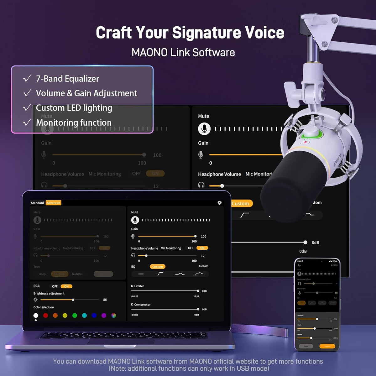 MAONO Kit de micrófono dinámico XLR\/USB, micrófono de podcast RGB...