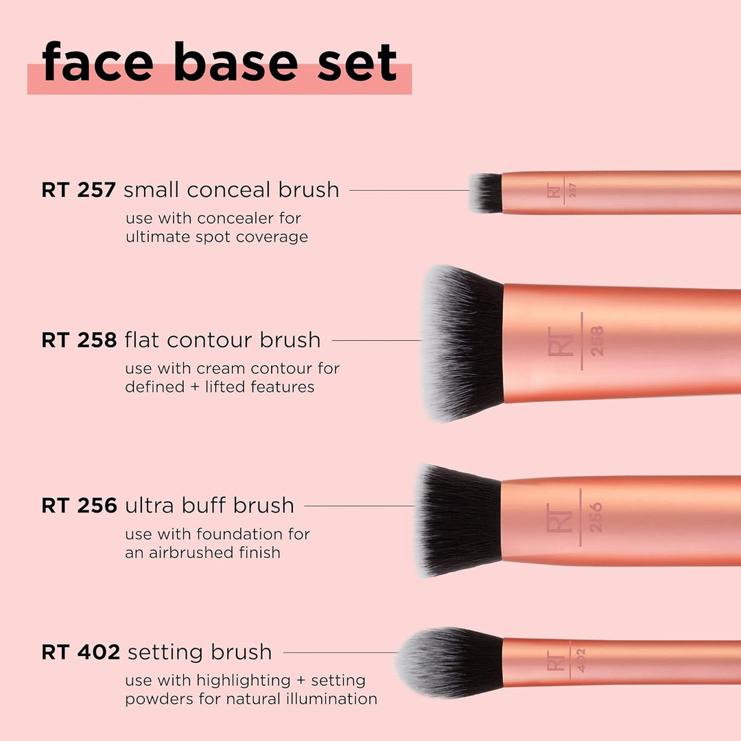 Real Techniques Juego de 4 brochas de maquillaje para base facial,...