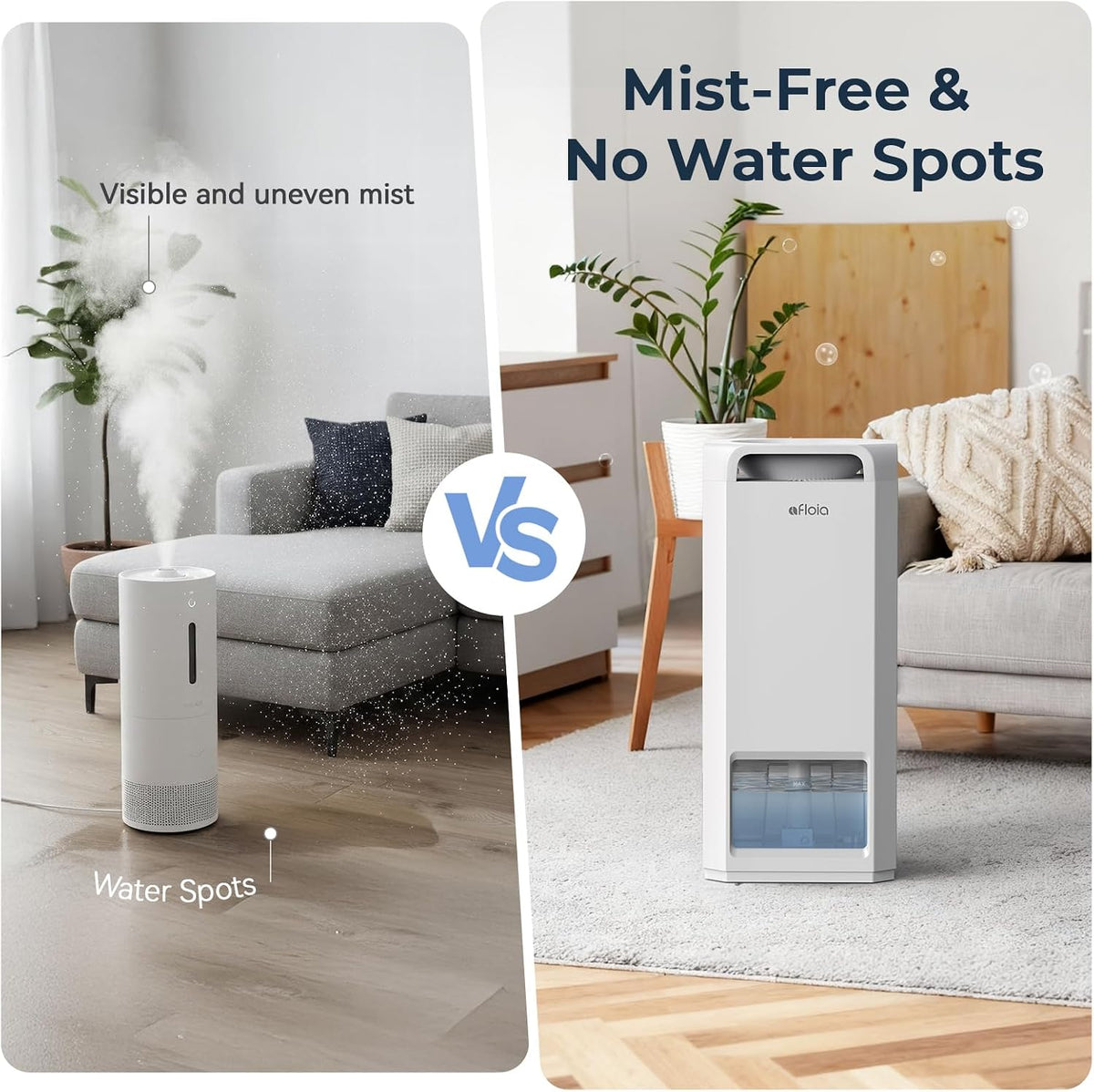 Afloia Purificador de aire y humidificador combinado en uno - Neblina fría evaporativa para el hogar, dormitorio, habitación grande de hasta 3000 pies², con sensor de humedad y calidad del aire