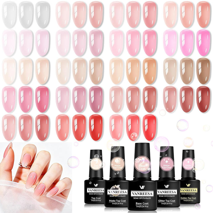 VANREESA Juego de 24 esmaltes de uñas de gel de gelatina, suave, nu...