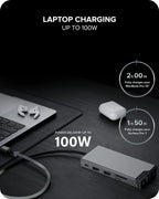ALOGIC USB-C 12-en-1 Mini Docking Station, Dual Display, 2xHDMI, 1xVGA, 100W PD, 2xUSB-C, 2xUSB- 2.0, 2xUSB- 3.0, RJ45, 1x SD/TF puerto, MacBook/Surface & Other USB-C dispositivos Compatible.