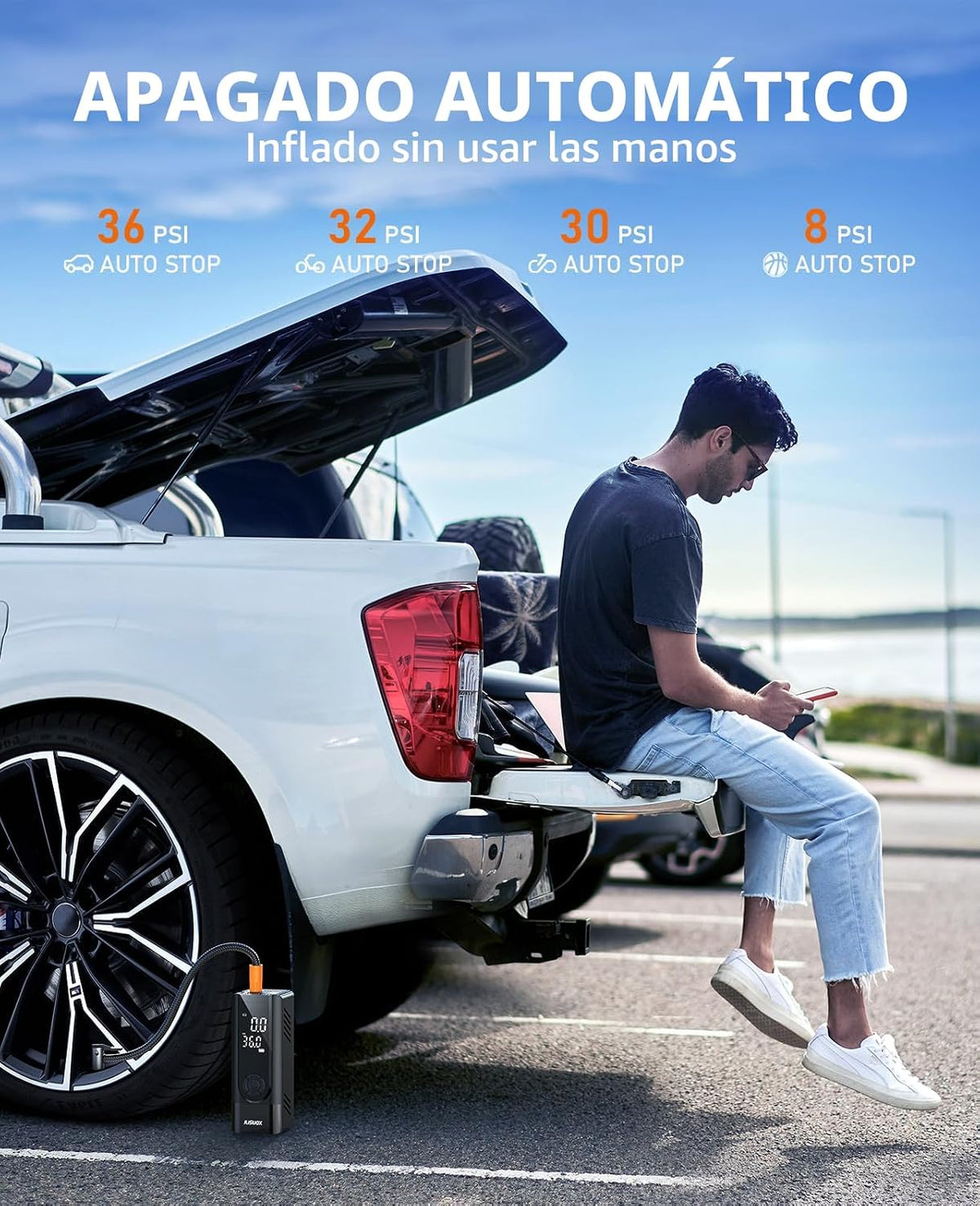 JUSUOX Inflador de neumáticos, compresor de aire portátil, bomba de...