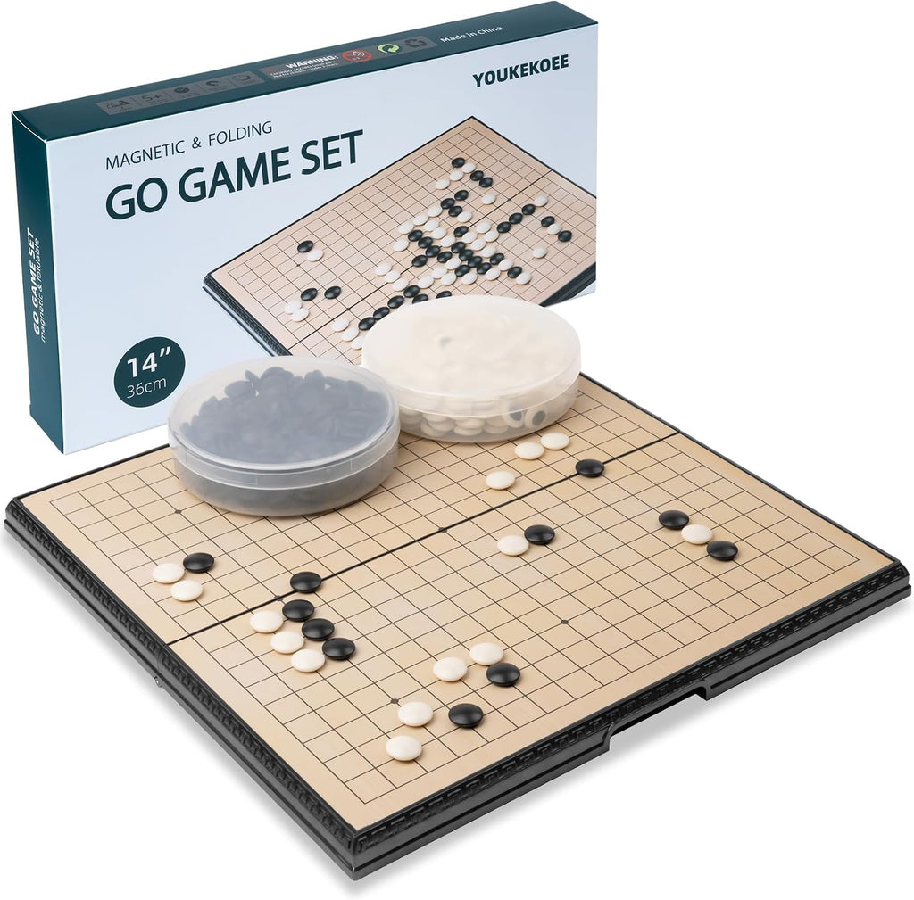 Magnetic Go Juego de juego de 14.36 pulgadas, tablero plegable de 19 × 19, ideal para profesionales, principiantes, niños y adultos (Weiqi) Juego de mesa portátil de estrategia de viaje