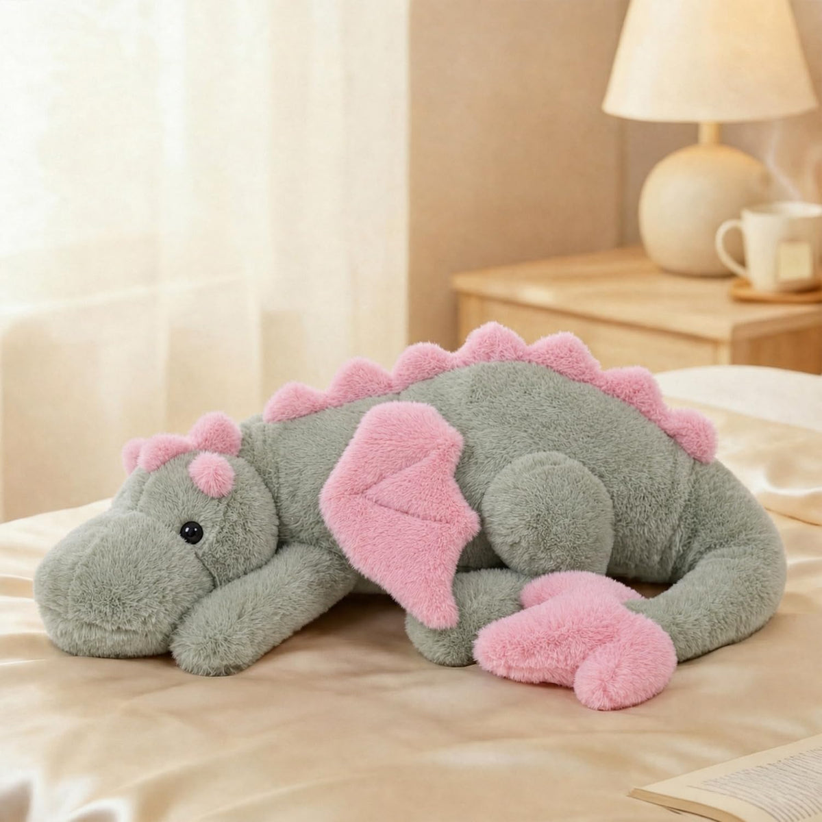 ARELUX Grande 36in Peluche de Dragón Adorable Dino Pterosaurio Suave Color Matcha Almohada Gigante Peluche Esponjoso con Alas Rosadas Acojinable para Amigos y Familia