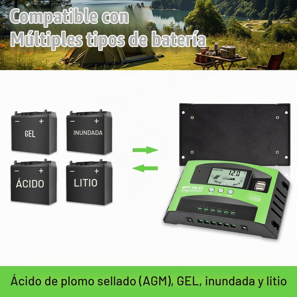 Controlador de carga de panel solar MPPT de 30 A, controlador de cargador de batería solar automático de 12 V/24 V con pantalla LCD, puerto USB dual y temporizador de ajuste de horas de encendido