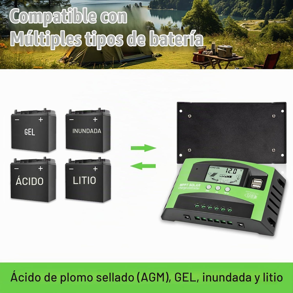 Controlador de carga de panel solar MPPT de 30 A, controlador de cargador de batería solar automático de 12 V/24 V con pantalla LCD, puerto USB dual y temporizador de ajuste de horas de encendido
