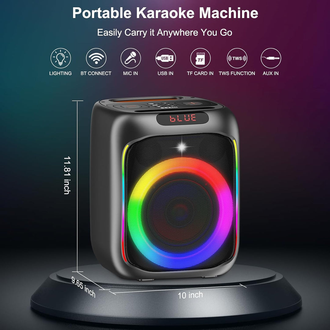 Máquina de karaoke con 2 micrófonos inalámbricos, altavoz Bluetooth...