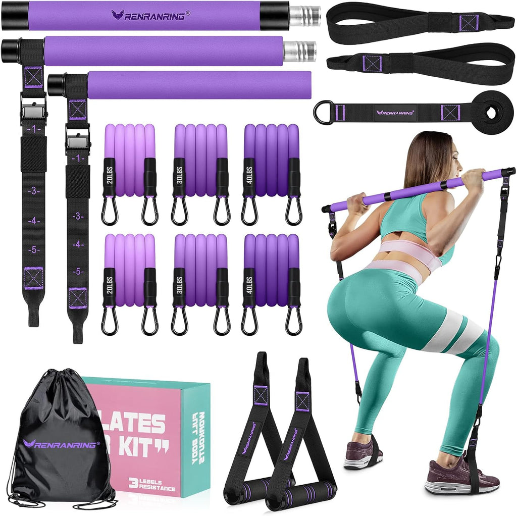 Kit de Barra de Pilates con Bandas de Resistencia, Equipo de Entrenamiento Pilates para Mujeres