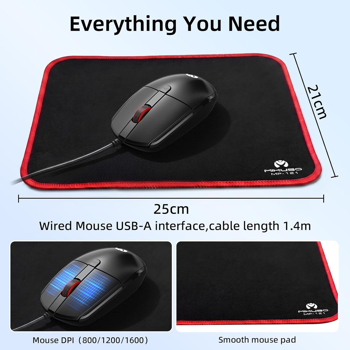 MIKUSO Combo de teclado y mouse con cable de impresión grande para...