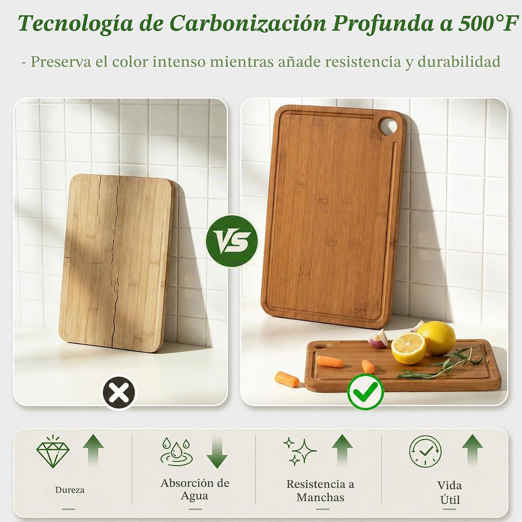 Tabla de cortar de bambú de 3 piezas de madera para cocina