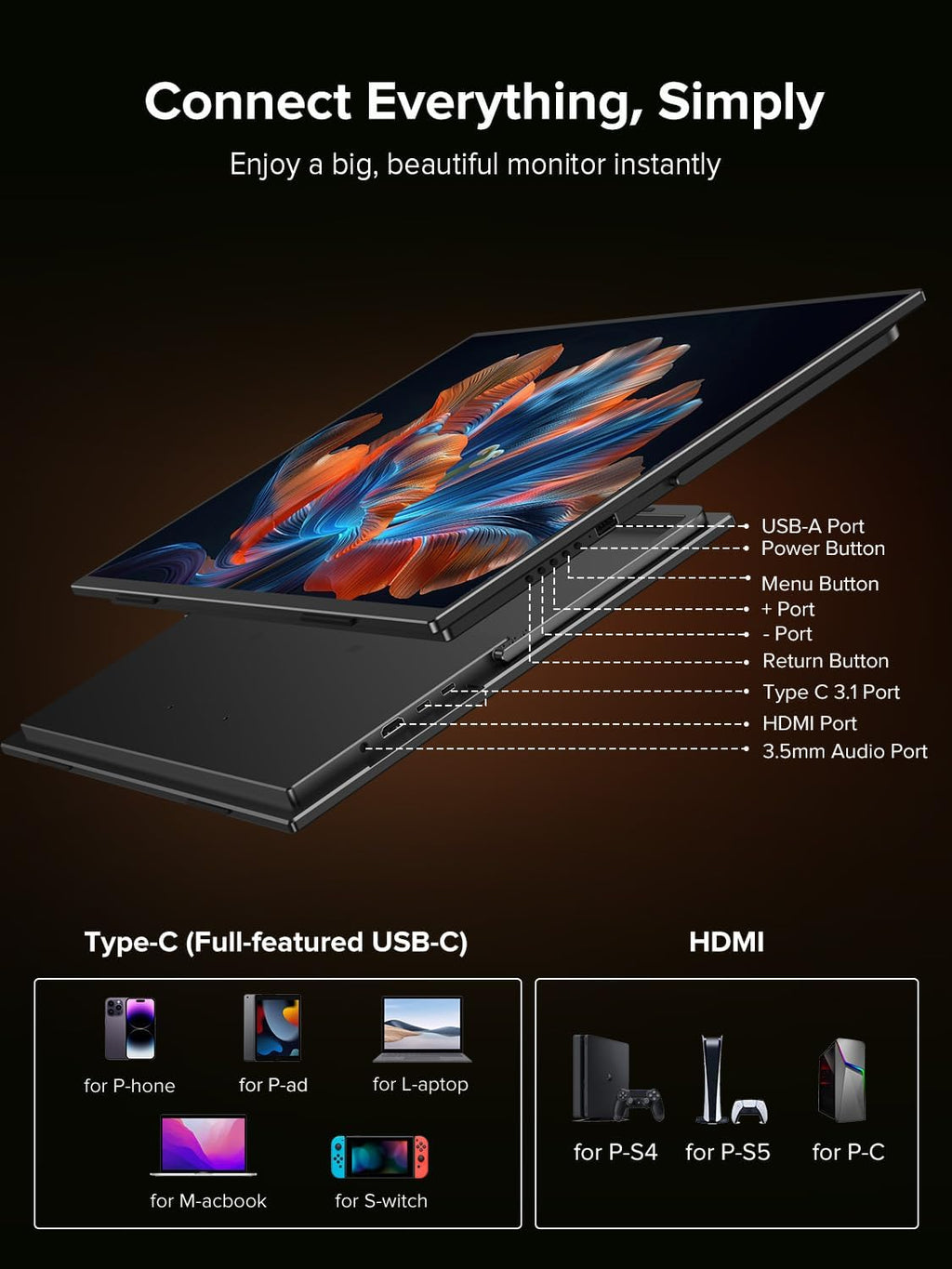 UPERFECT QLED Monitor portátil de 24 pulgadas 120Hz 1080P 125% sRGB...