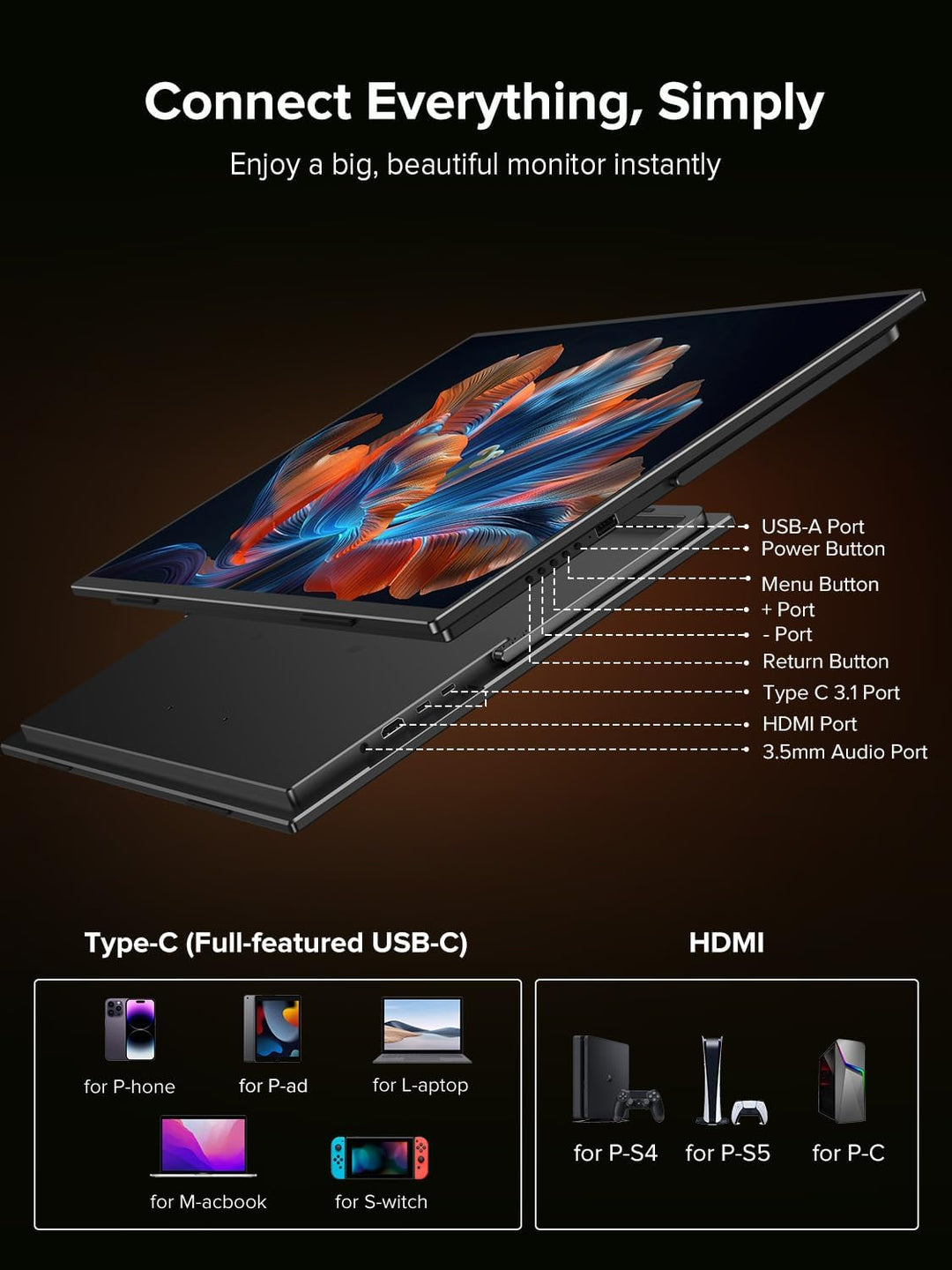 UPERFECT QLED Monitor portátil de 24 pulgadas 120Hz 1080P 125% sRGB...