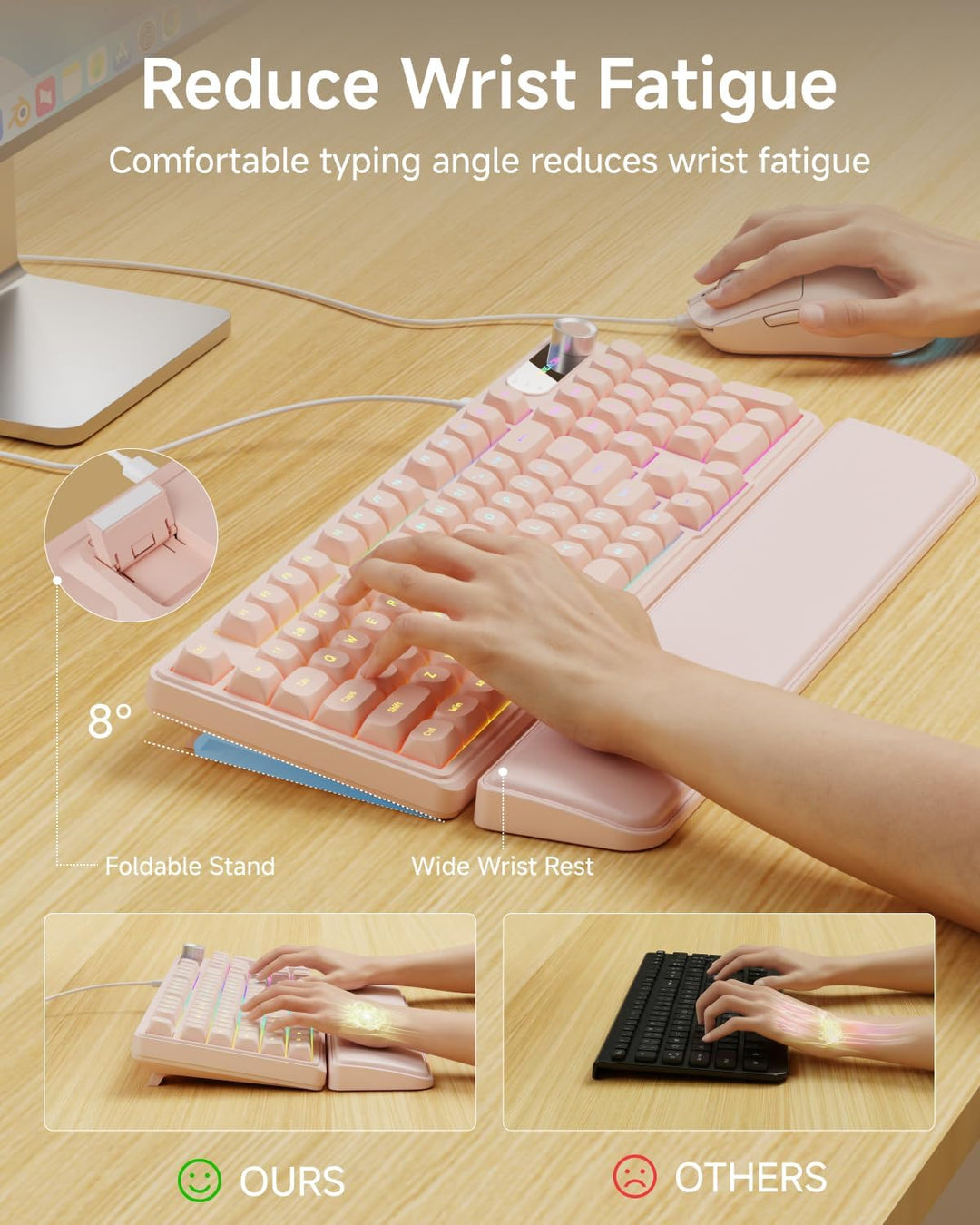 EWEADN Combo de teclado y mouse con cable con reposamuñecas desmont...