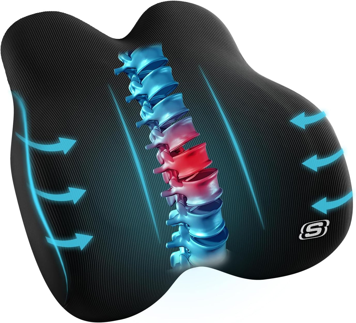 Skechers Almohada Lumbar de Espuma con Memoria, Almohada de Soporte Lumbar para Oficina, Silla, Alivio del Dolor de la Parte Baja de la Espalda, Almohada Lumbar de Diseño Ergonómico, Almohada de