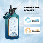 RAYMYLO Botella de agua de un galón de acero inoxidable con aislamiento al vacío de triple pared (fría por 48 horas), a prueba de fugas, sin BPA, con cuerda de paracaídas, tapa con boquilla y popote
