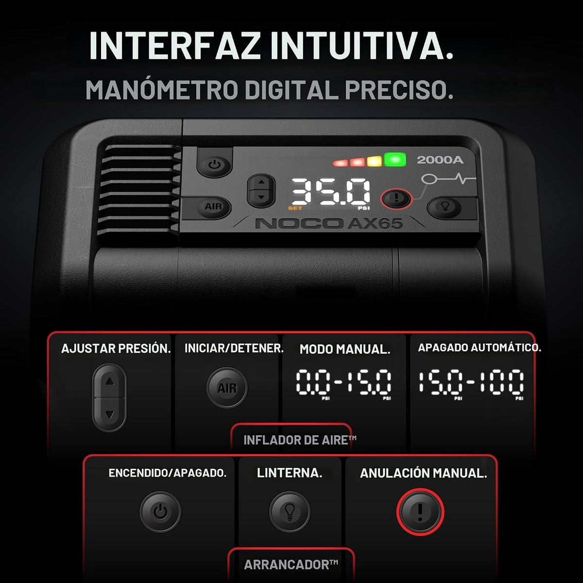 NOCO Boost Air AX65 2000A 12V Arrancador de Batería, Compresor de Aire e Inflador de Neumáticos