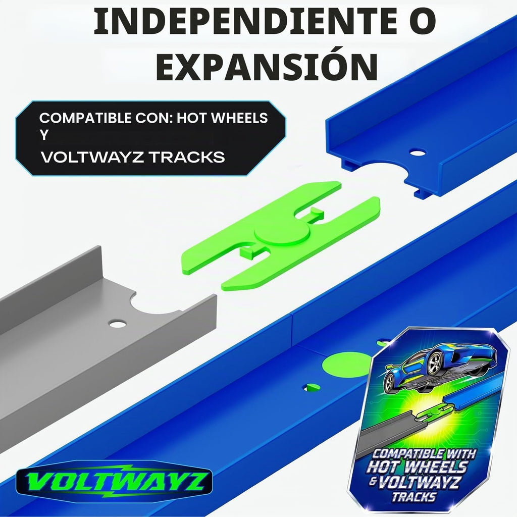 Vía recta y curvada compatible con Hot Wheels – Expansión de pista de rodadura a escala 1:64 de 24 piezas (20 pies en total) – rectas, curvas y conectores de alto margen