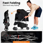 BestPet | Carriola de 3 ruedas para mascotas | Carriola para perros y gatos | Malla transpirable | Portador de viaje ligero | Diseño impermeable y plegable | Cesta de almacenamiento | Negro | para