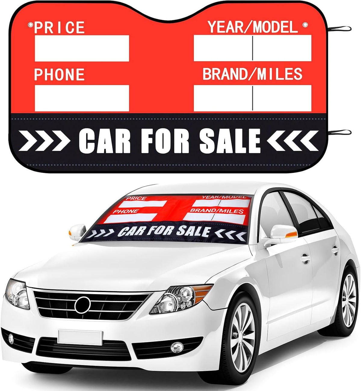 Jingmore Letrero de venta para parabrisas de vehículo, vende rápidamente tu auto o camión, plegable, parasol para ventana delantera de automóvil, información fácil de ver sobre doble propósito (48 x