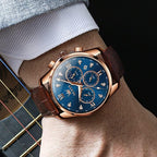 OLEVS Reloj de Hombre de Cuero con Cronógrafo Diamante Lujo Moda Vestimenta Analógico Cuarzo Pulsera Iluminada Resistente al Agua Fase Lunar Fecha