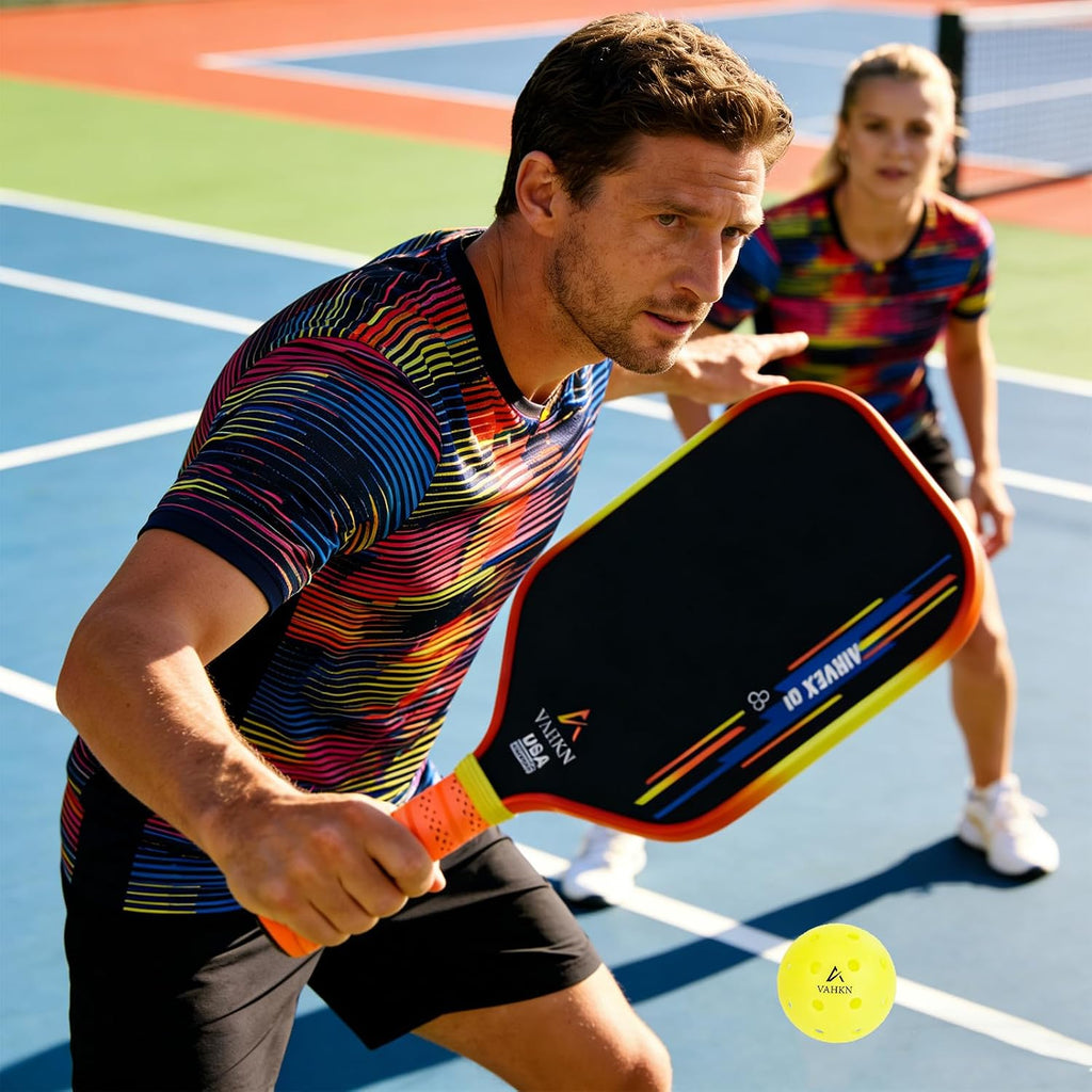 Paletas de pickleball | Pala de pickleball de fibra de carbono de 0.63 pulgadas | Superficie texturizada de alto giro y borde degradado vibrante | Raqueta aprobada por USAPA para máxima potencia